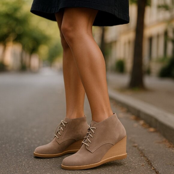 J. Jill Shoes - J JILL Chukka Wedge Boots 9.5 Ankle Booties Tan Suede Lace Up Oxfords Wedges